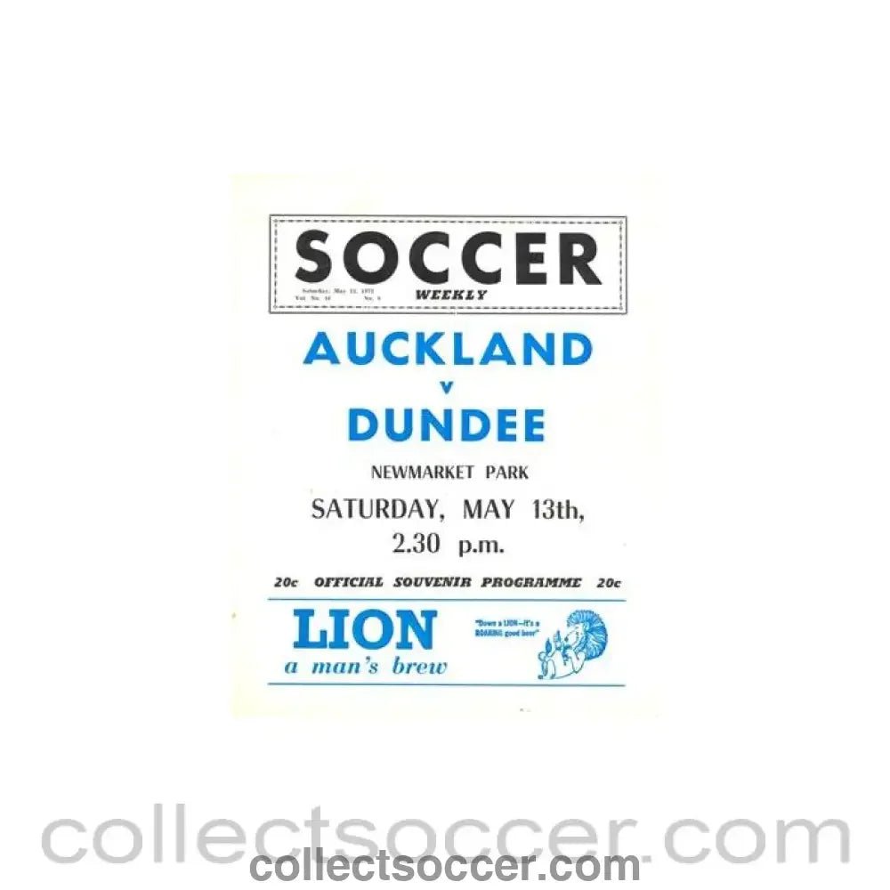 1972 - In New Zealand - Auckland v Dundee official programme 13/05/1972 - Collect Soccer