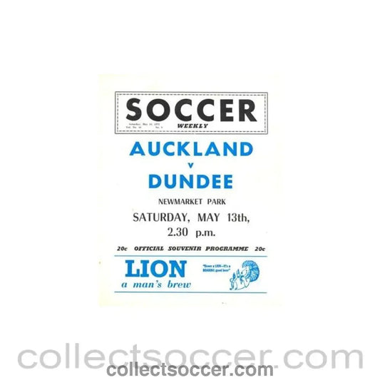 1972 - In New Zealand - Auckland v Dundee official programme 13/05/1972 - Collect Soccer