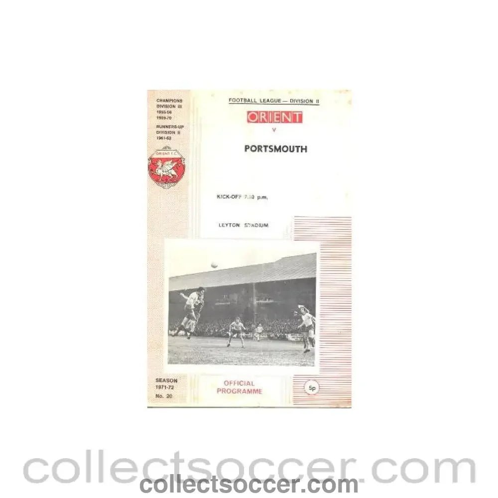 1972 - Leyton Orient v Portsmouth official programme 24/02/1972 Football League - Collect Soccer