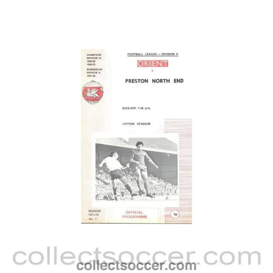 1972 - Leyton Orient v Preston North End official programme 29/01/1972 Football League - Collect Soccer