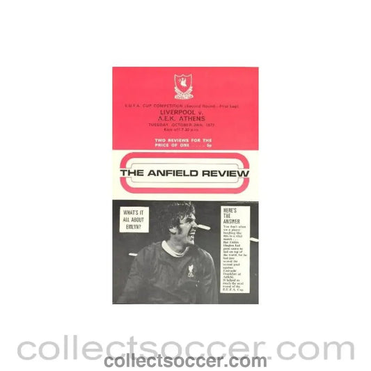 1972 - Liverpool v AEK Athens UEFA Cup official programme 24/10/1972 - Collect Soccer