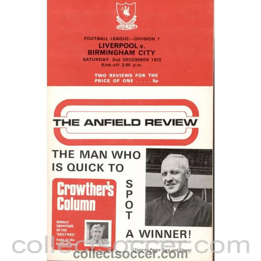 1972 - Liverpool v Birmingham City Programme 2/12/1972 - Collect Soccer