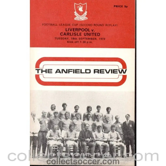 1972 - Liverpool v Carlisle United League Cup 2nd Round Replay Programme 19/9/1972 - Collect Soccer
