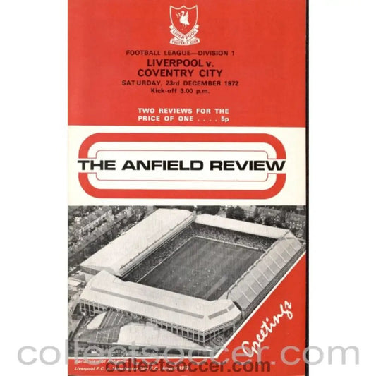 1972 - Liverpool v Coventry City Programme 23/12/1972 - Collect Soccer