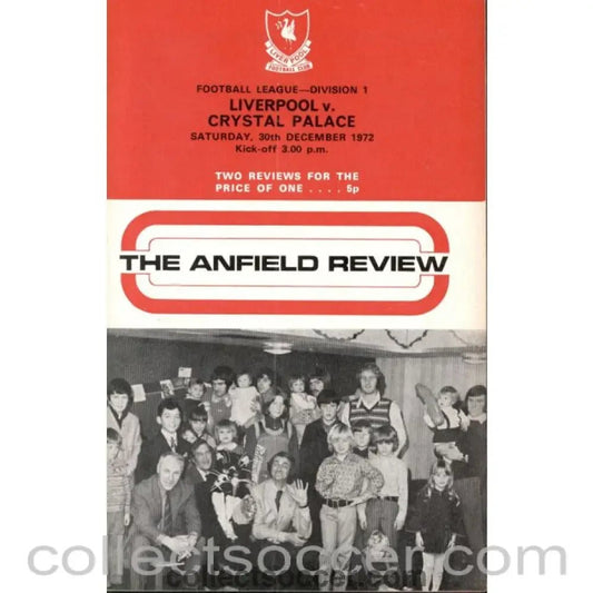 1972 - Liverpool v Crystal Palace Programme 30/12/1972 - Collect Soccer