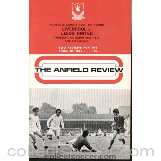 1972 - Liverpool v Leeds United League Cup Programme 31/10/1972 - Collect Soccer