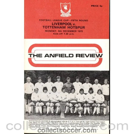 1972 - Liverpool v Tottenham Hotspur League Cup official programme 04/12/1972 - Collect Soccer