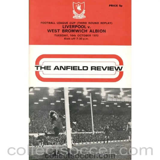 1972 - Liverpool v West Bromwich Albion 3rd Round League Cup Replay Programme 10/10/1972 - Collect Soccer
