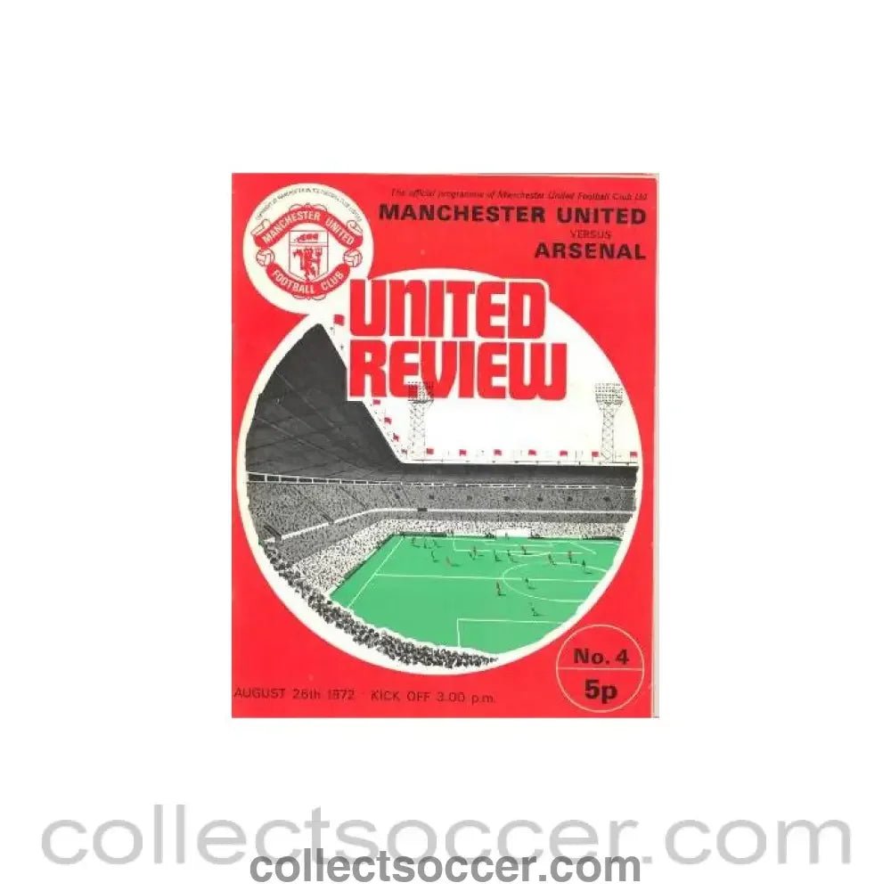 1972 - Manchester United v Arsenal official programme 26/08/1972 - Collect Soccer