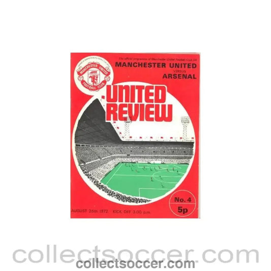 1972 - Manchester United v Arsenal official programme 26/08/1972 - Collect Soccer