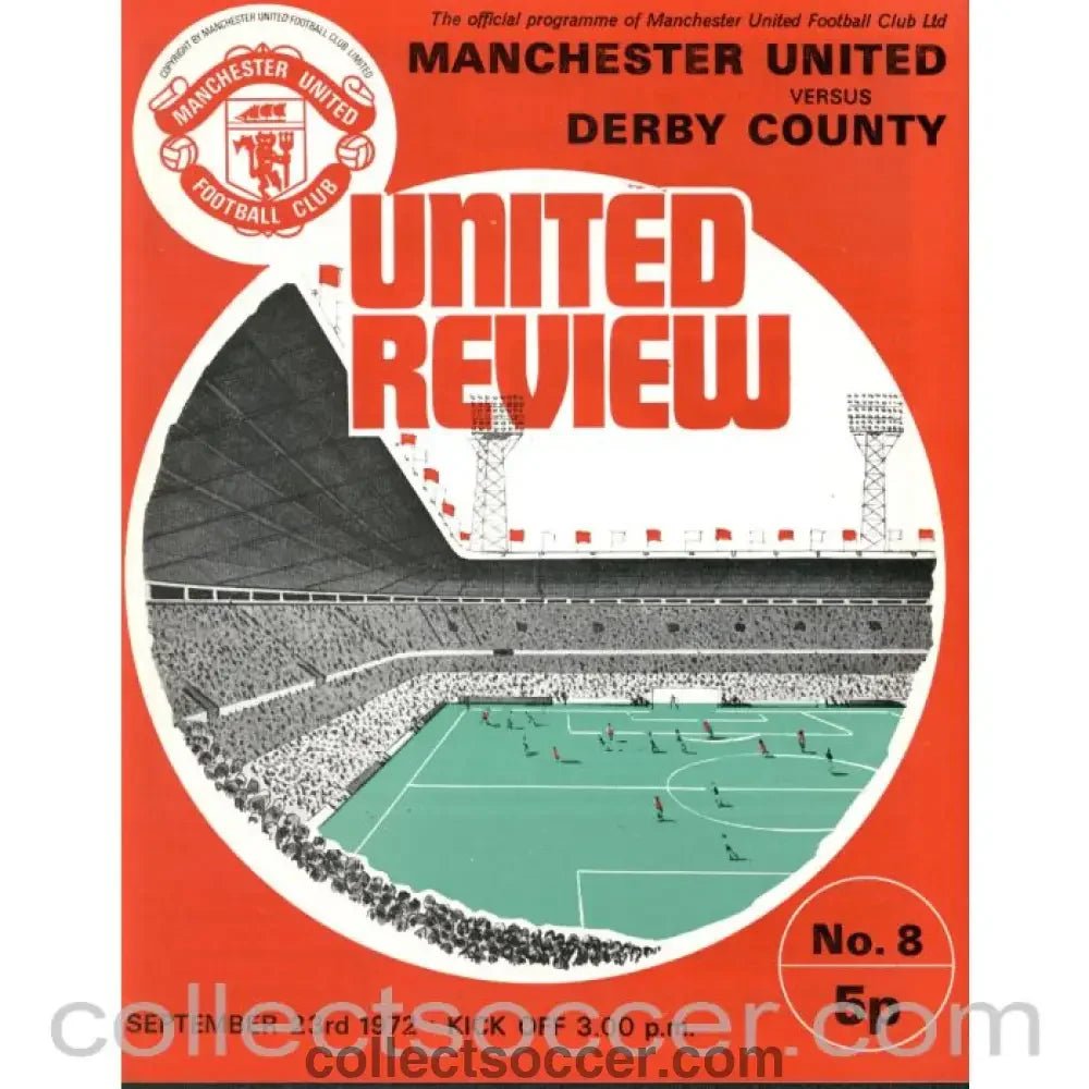 1972 - Manchester United v Derby County programme 23/9/1972 - Collect Soccer