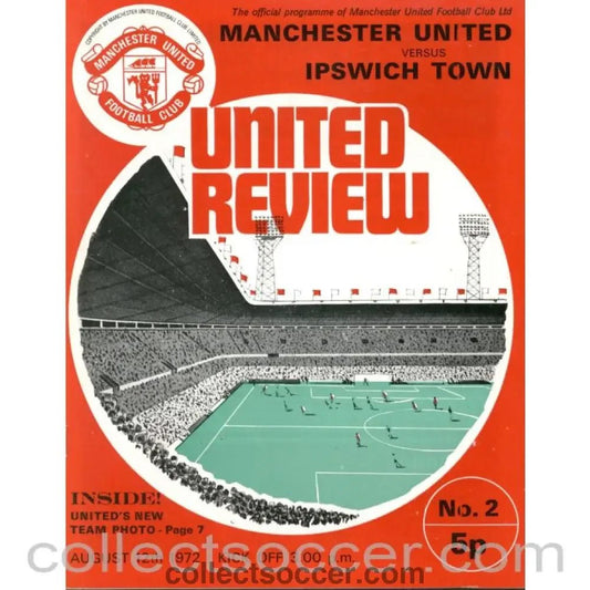 1972 - Manchester United v Ipswich Town Programme 12/09/1972 with subscription token - Collect Soccer