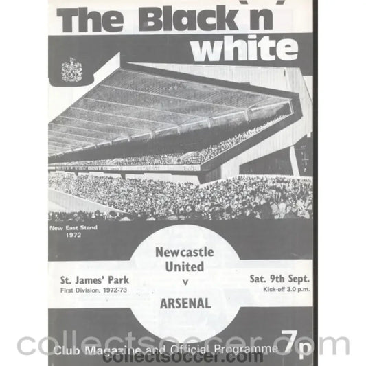 1972 - Newcastle United v Arsenal Programme 9/9/1972 - Collect Soccer