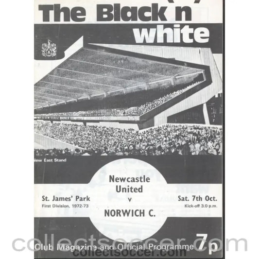 1972 - Newcastle United v Norwich City Programme 7/10/1972 - Collect Soccer