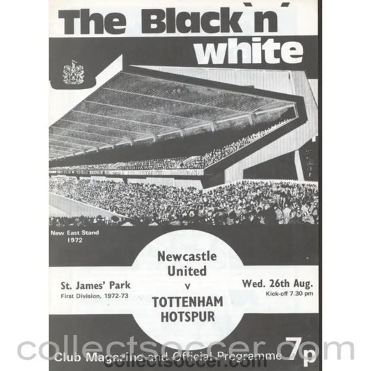 1972 - Newcastle United v Tottenham Hotspur Programme 26/08/1972 - Collect Soccer