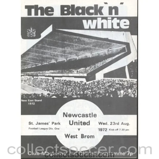 1972 - Newcastle United v West Bromwich Albion Programme 23/08/1972 - Collect Soccer