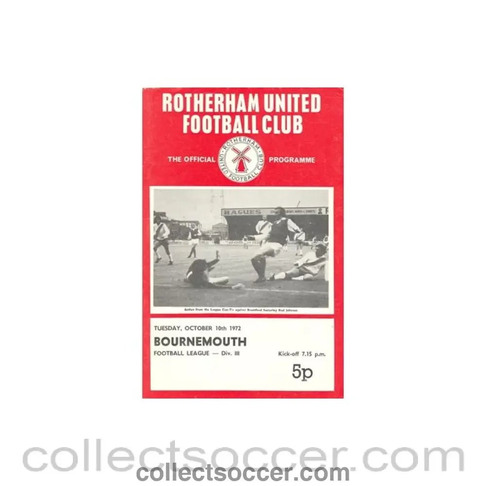 1972 - Rotherham United v Bournemouth official programme 10/10/1972 - Collect Soccer