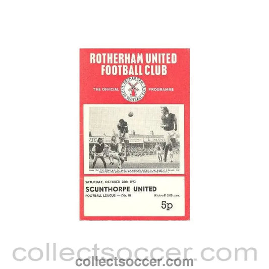 1972 - Rotherham United v Scunthorpe United official programme 28/10/1972 - Collect Soccer