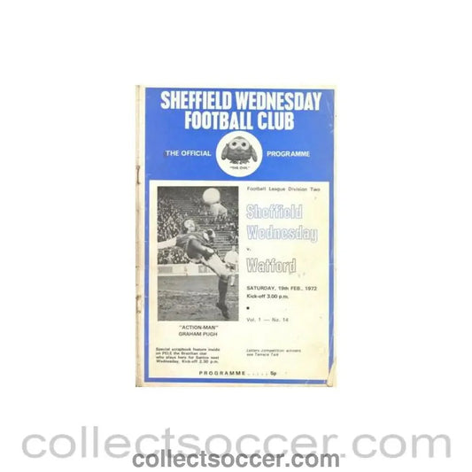 1972 - Sheffield Wednesday v Watford official programme 19/02/1972 Football League - Collect Soccer