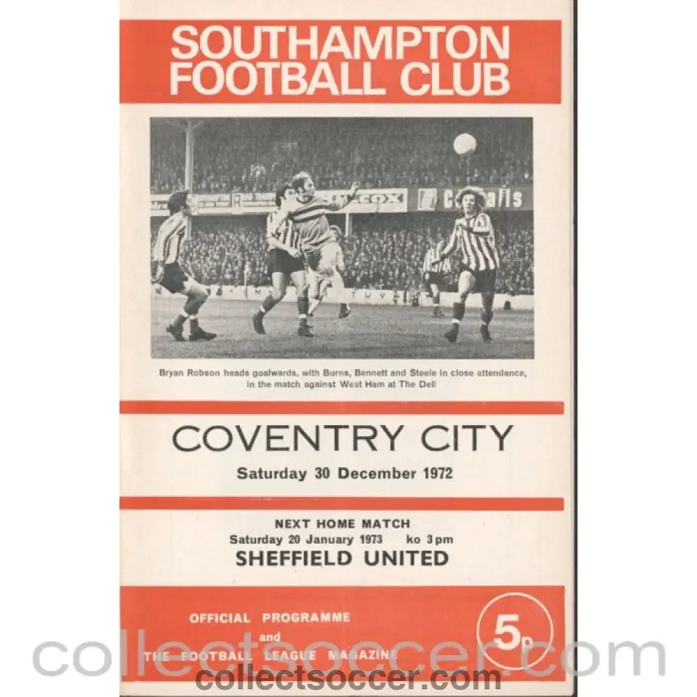1972 - Southampton v Coventry City 30/12/1972 Football Programme - Collect Soccer