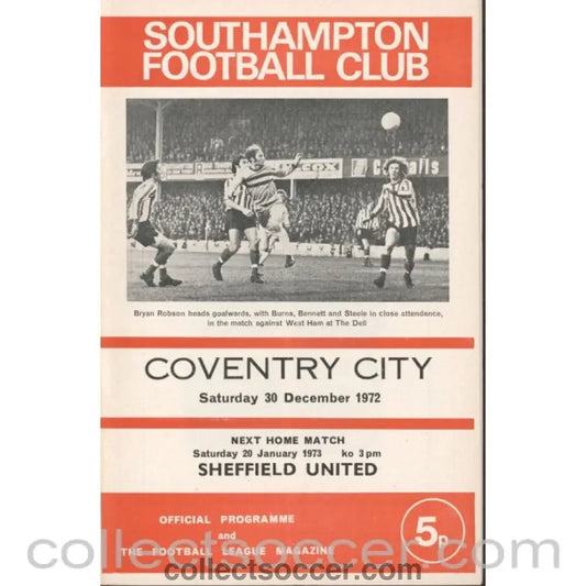 1972 - Southampton v Coventry City 30/12/1972 Football Programme - Collect Soccer
