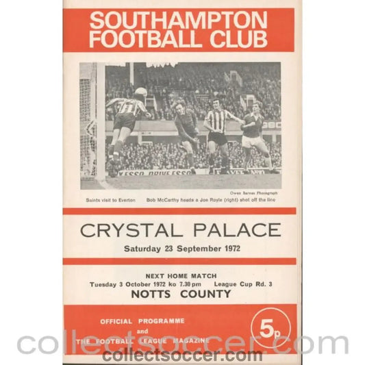 1972 - Southampton v Crystal Palace 23/09/1972 Football Programme - Collect Soccer