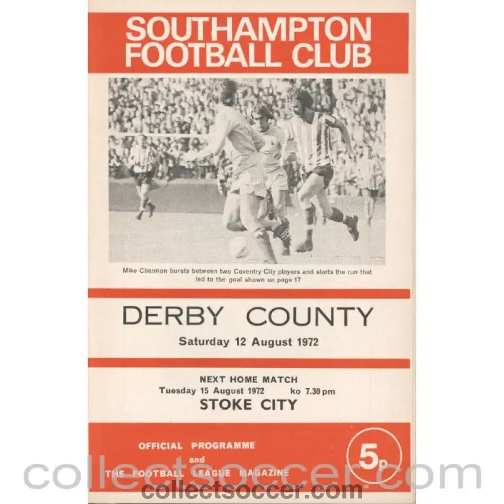 1972 - Southampton V Derby County football programme 12/8/1972 - Collect Soccer