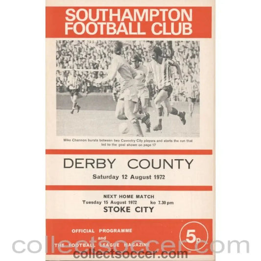 1972 - Southampton V Derby County football programme 12/8/1972 - Collect Soccer