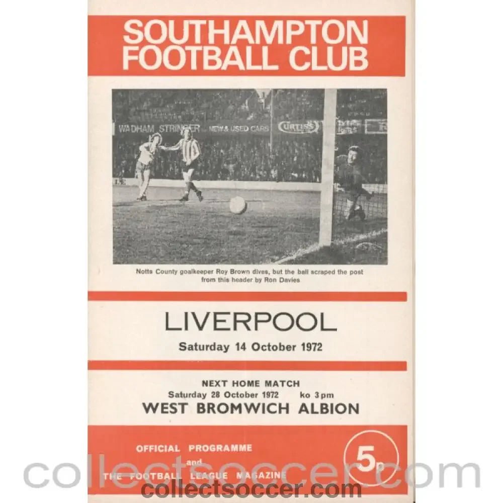 1972 - Southampton v Liverpool Football Programme 14/10/1972 - Collect Soccer