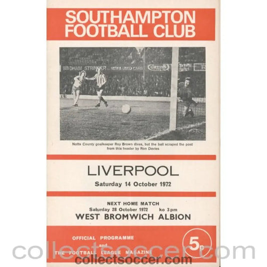 1972 - Southampton v Liverpool Football Programme 14/10/1972 - Collect Soccer