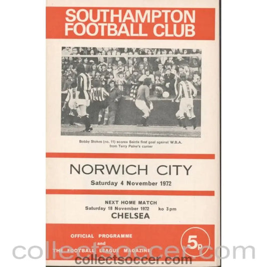 1972 - Southampton v Norwich City 4/11/1972 Football Programme - Collect Soccer