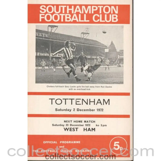 1972 - Southampton v Tottenham Hotspur 2/12/1972 Football Programme - Collect Soccer