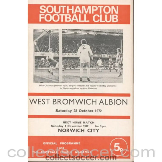 1972 - Southampton v West Bromwich Albion 28/10/1972 Football Programme - Collect Soccer