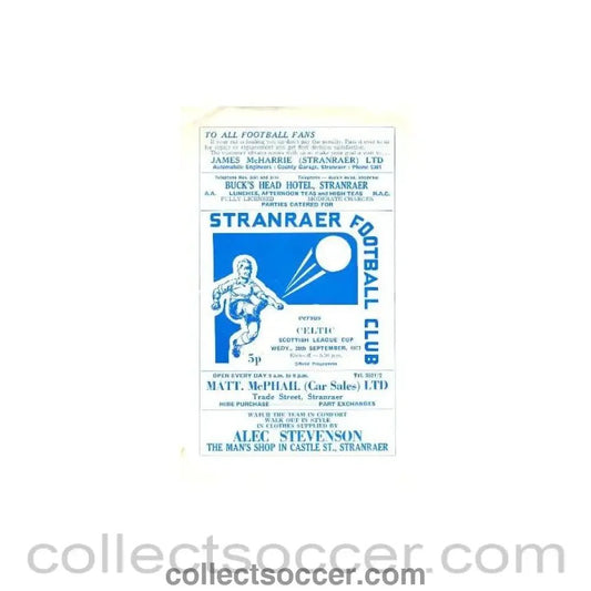 1972 - Stranraer v Celtic official programme 20/09/1972 Scottish League Cup - Collect Soccer
