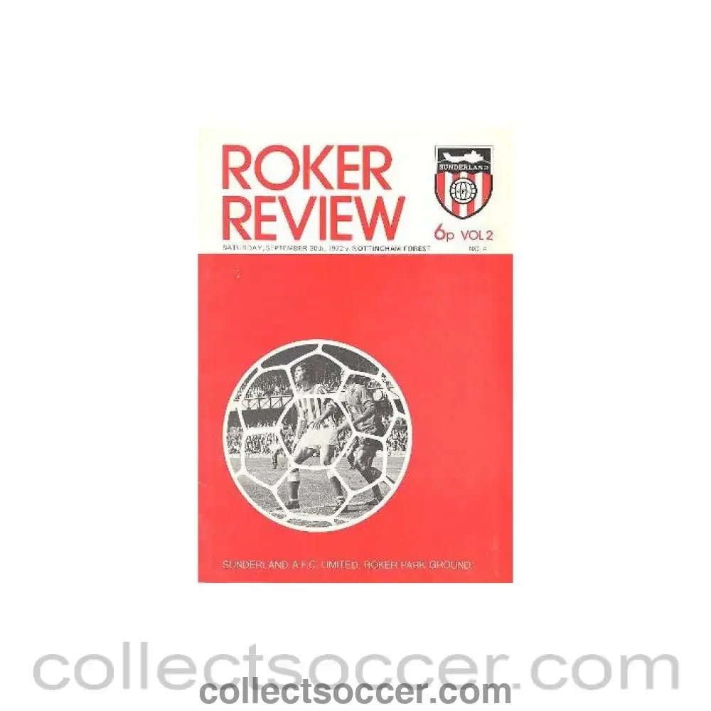 1972 - Sunderland v Nottingham Forest official programme 30/09/1972 Football League Cup - Collect Soccer