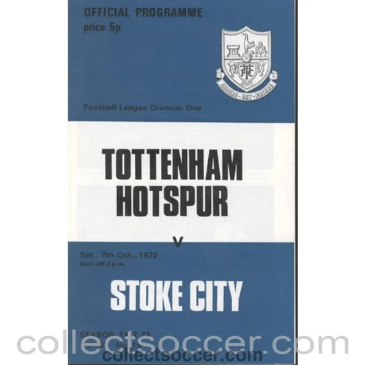 1972 - Tottenham Hotspur v Stoke City Programme 7/10/1972 - Collect Soccer