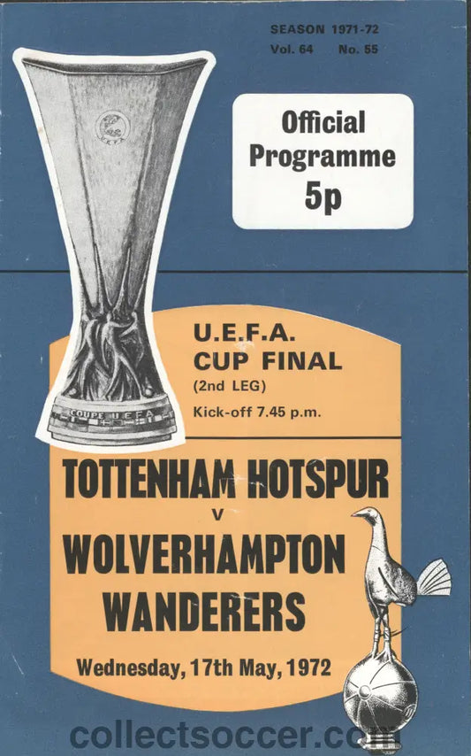 1972 UEFA Cup Final 2nd Leg Programme Tottenham Hotspur v Wolverhampton Wanderers