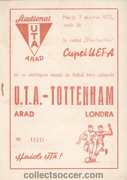 1972 UTA Arad v Tottenham Hotspur UEFA Cup Quarter Final Programme