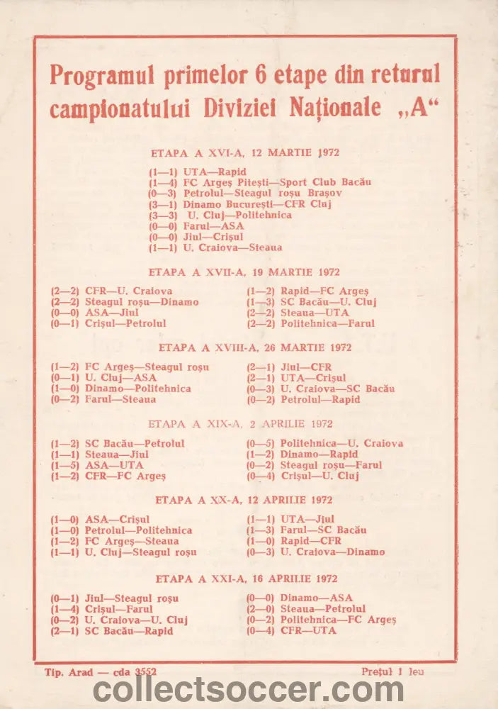 1972 UTA Arad v Tottenham Hotspur UEFA Cup Quarter Final Programme