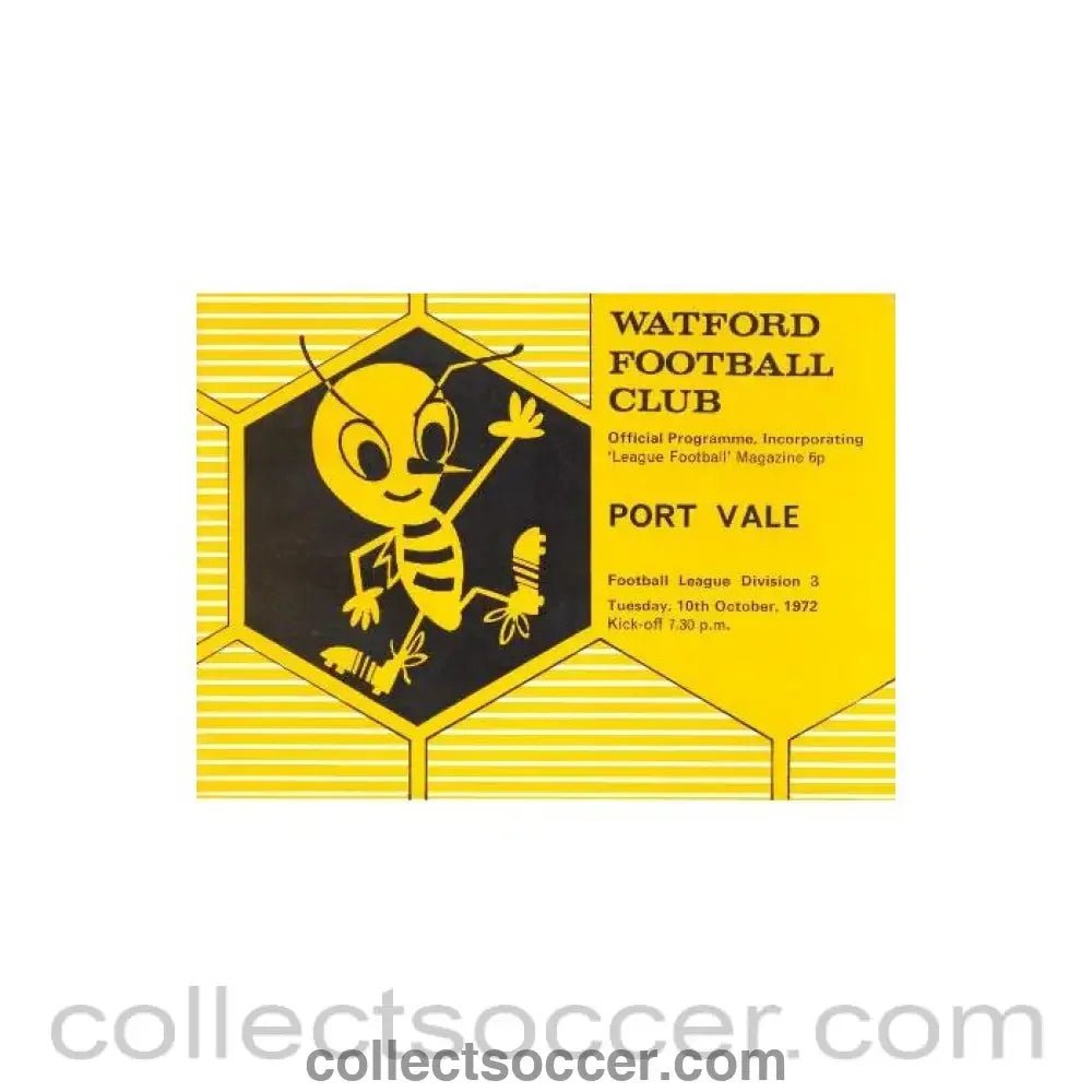 1972 - Watford v Port Vale official programme 10/10/1972 - Collect Soccer