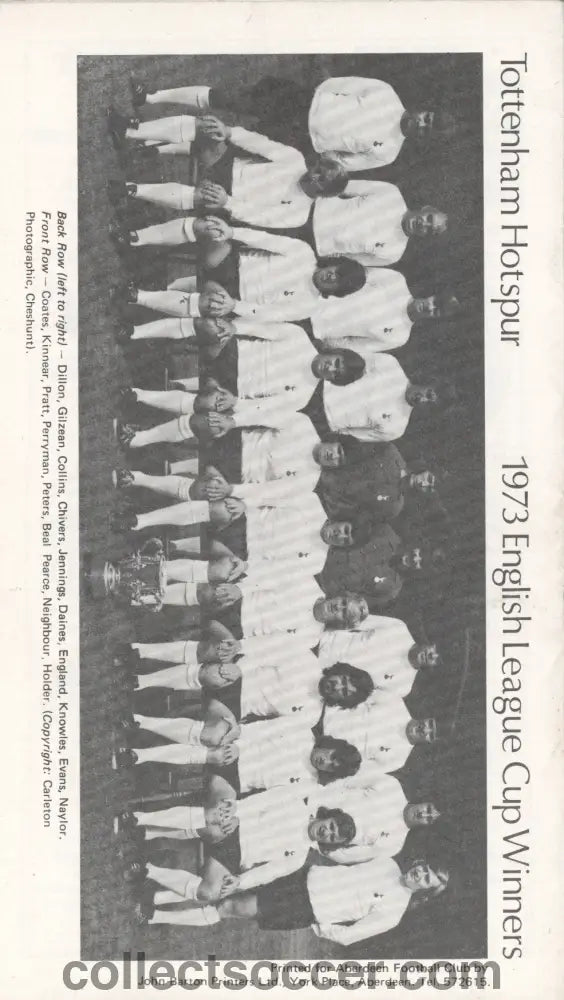 1973 Aberdeen v Tottenham Hotspur UEFA Cup 2nd Round First Leg Programme