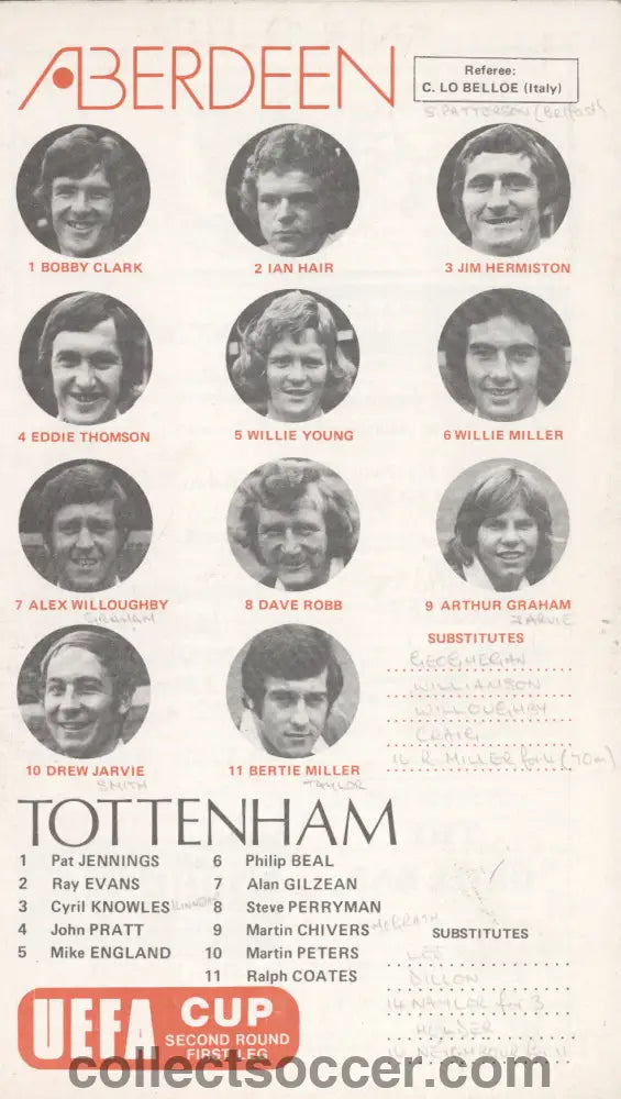 1973 Aberdeen v Tottenham Hotspur UEFA Cup 2nd Round First Leg Programme
