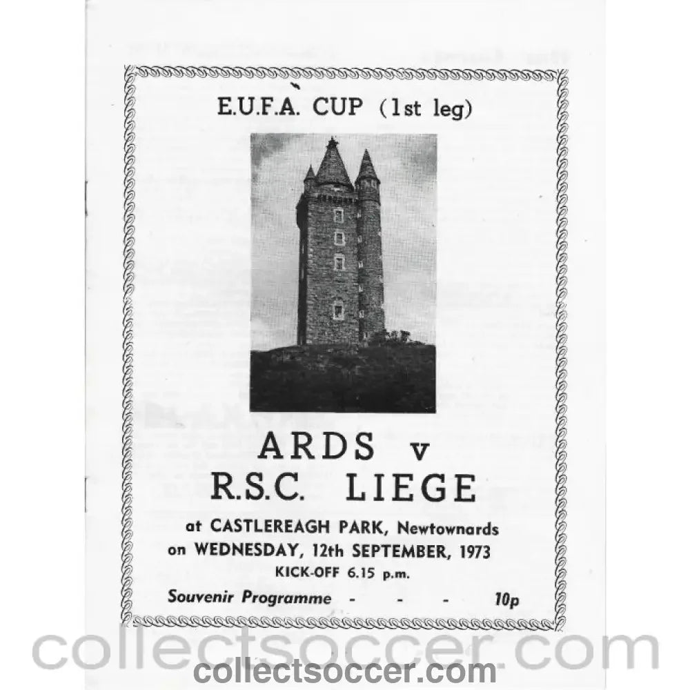 1973 - Ards v Standard Liege 12/9/1973 UEFA Cup 1st Leg Programme - Collect Soccer