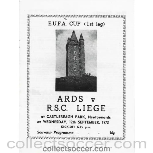 1973 - Ards v Standard Liege 12/9/1973 UEFA Cup 1st Leg Programme - Collect Soccer