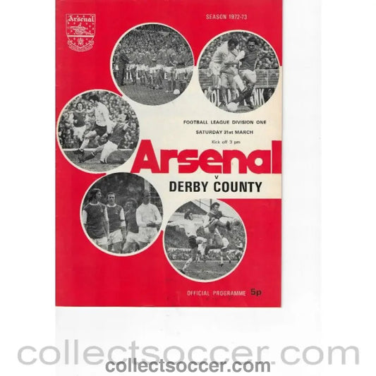1973 - Arsenal v Derby County 31/3/1973 Official Programme - Collect Soccer