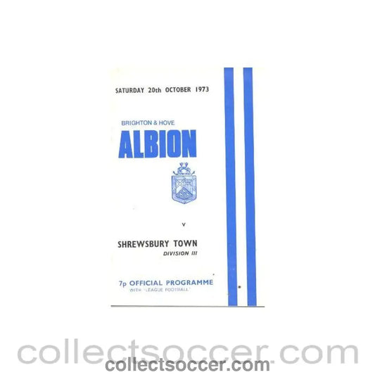 1973 - Brighton & Hove Albion v Shrewsbury Town official programme 20/10/1973 Football League