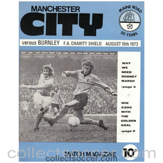 1973 Charity Shield Official Programme Manchester City v Burnley - Collect Soccer