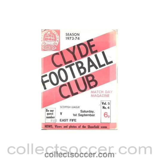 1973 - Clyde v East Fife official programme 01/09/1973 - Collect Soccer
