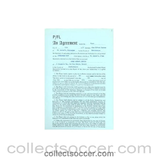 1973 - Contract For Hire of a Player between Birmingham City F.C. and James Lindley Jenkins of 01/07/1973