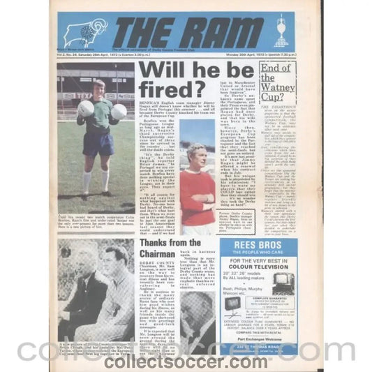 1973 - Derby County v Ipswich 28/4/73 and Everton 30/4/73 Double Issue Official Programme - Collect Soccer
